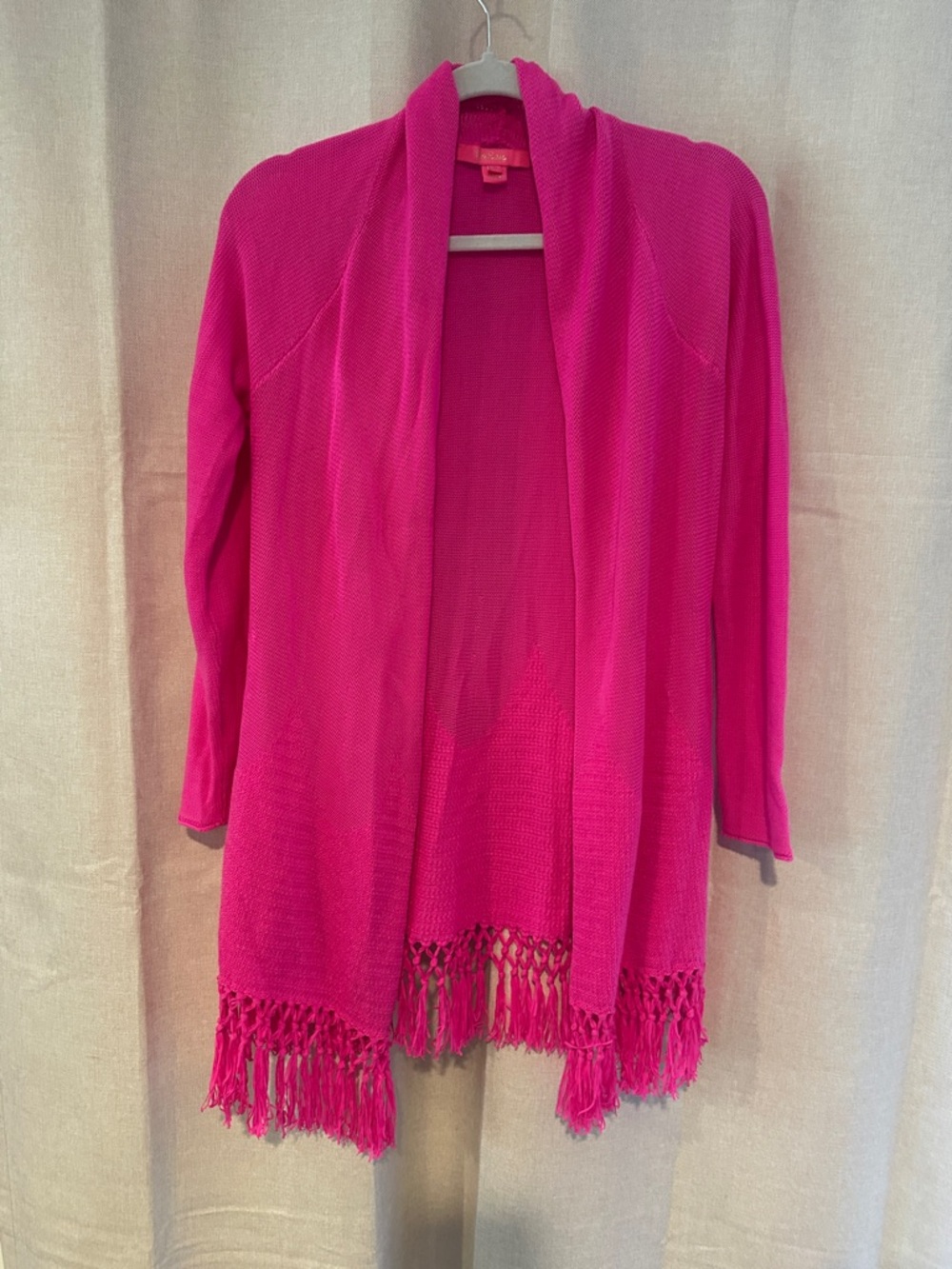 Lilly Pulitzer Hot Pink Open-Front Fringe Cardigan